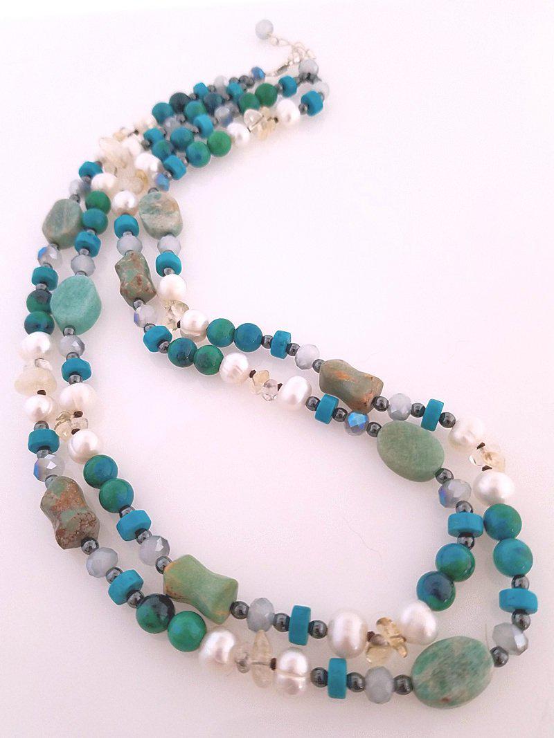 Azurite Necklace - Multi Gemstone Necklace  Summer Indigo 