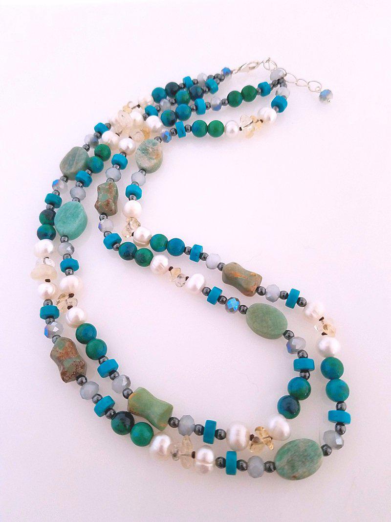 Azurite Necklace - Multi Gemstone Necklace  Summer Indigo 