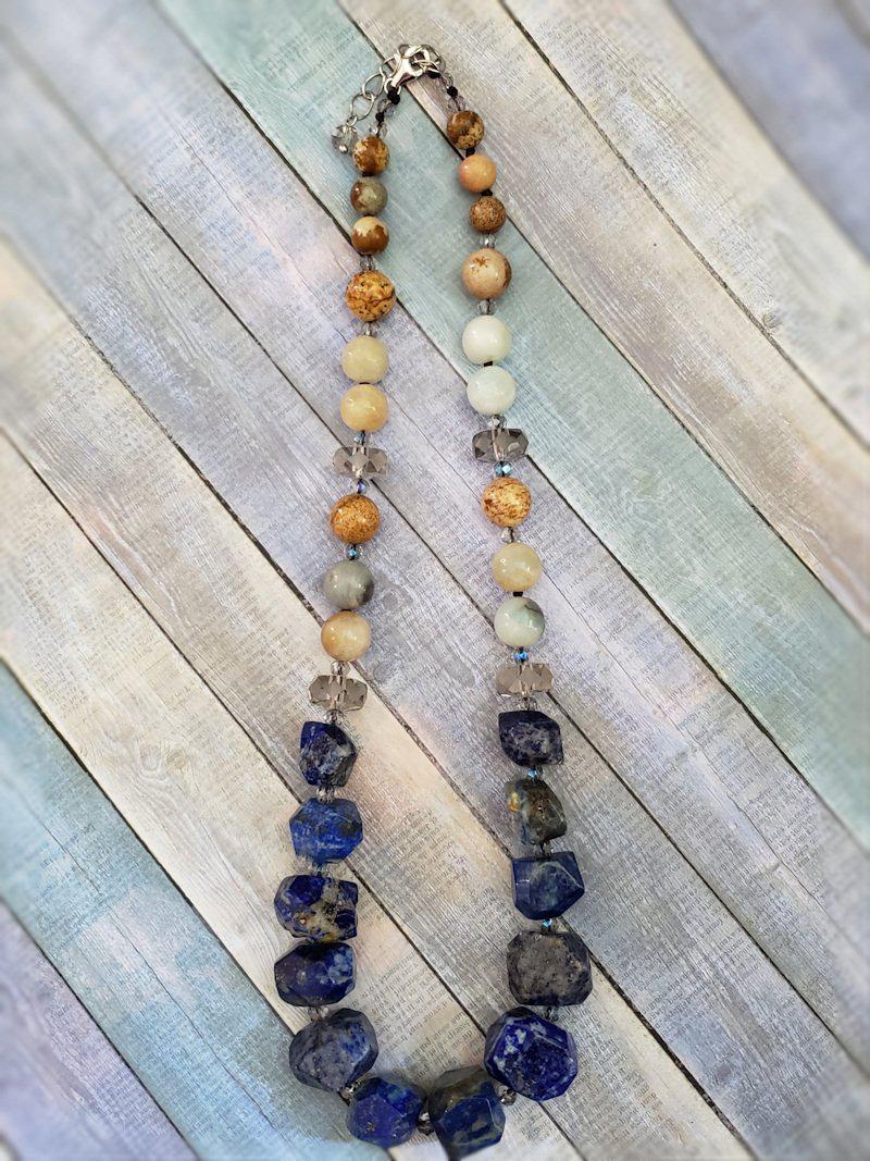 Lapis Necklace with Amazonite and Jasper - Summer Indigo 