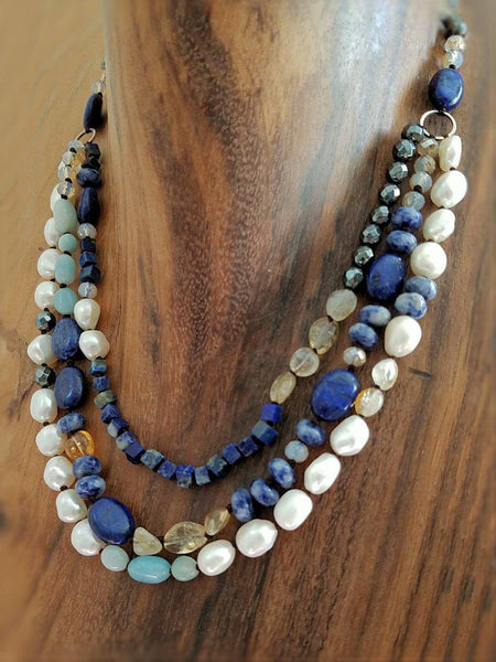 Lapis Pearl and Sodalite Necklace - Summer Indigo 