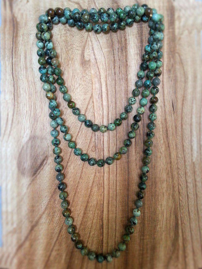 Gemstone Necklaces - Long knotted 8mm  Summer Indigo 
