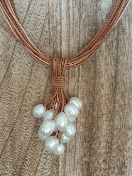 Leather & Pearl Necklace - Summer Indigo 