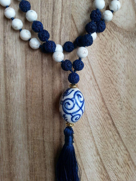 China Blue Tassel necklace - Custom order - Summer Indigo 