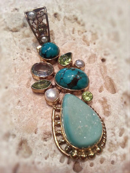 Turquoise & Druzy Pendant - Summer Indigo 