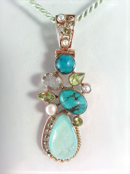 Turquoise & Druzy Pendant - Summer Indigo 
