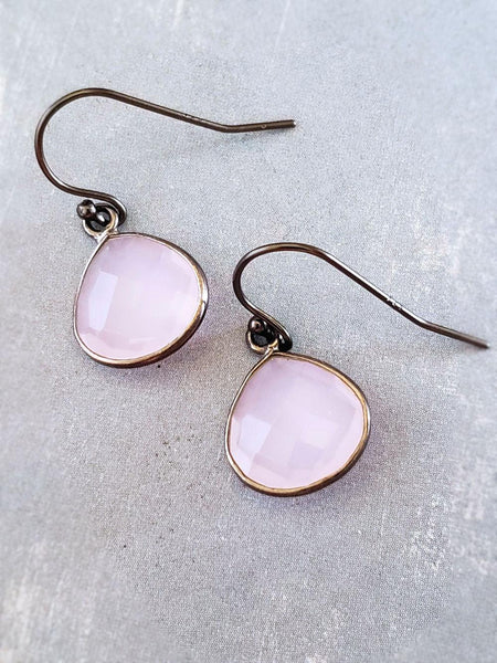 Rose Quartz Earrings - Pear Drop in Silver or 18K Gold over Silver