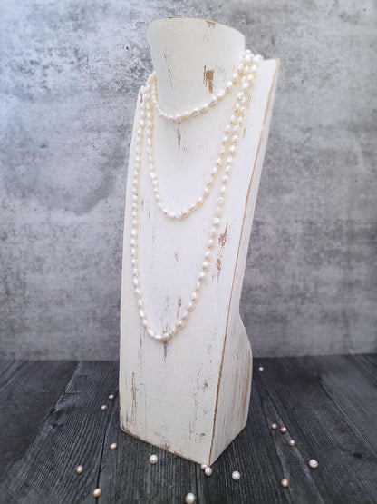 Ivory Pearl Rope Necklace, Semi-Baroque Pearls