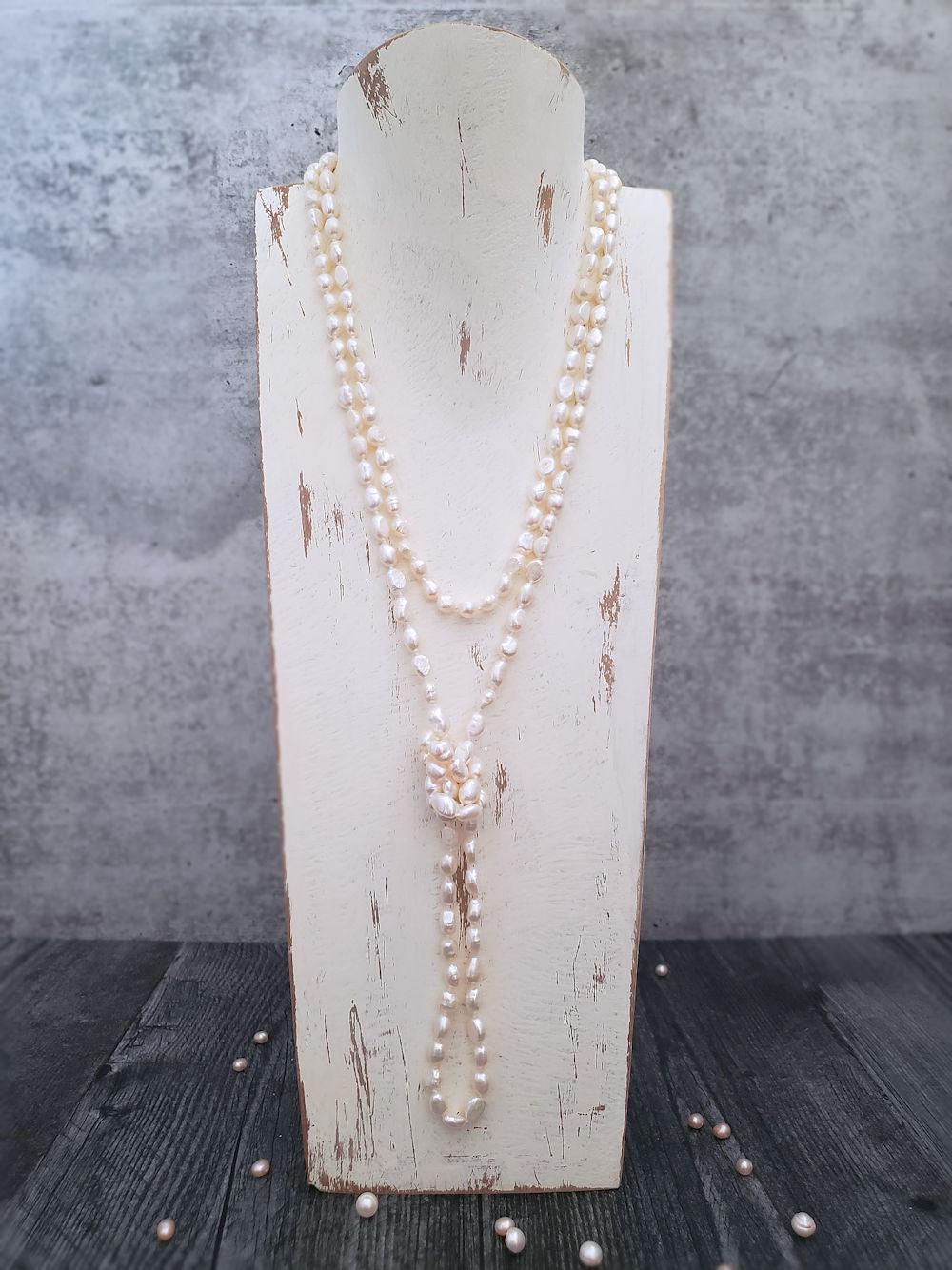 Ivory Pearl Rope Necklace, Semi-Baroque Pearls