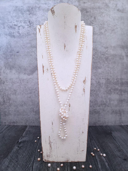 Ivory Pearl Necklace - Long Rope - 7 mm rounds