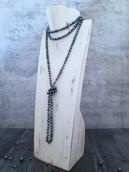 Peacock Pearl Necklace - Infinity Style - Rounds - Summer Indigo 