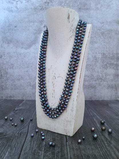 Peacock Pearl Necklace - Infinity Style - Rounds  Summer Indigo 