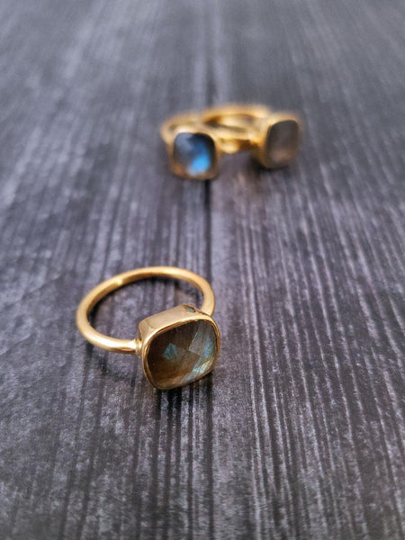 Labradorite Ring Faceted Square on Vermeil
