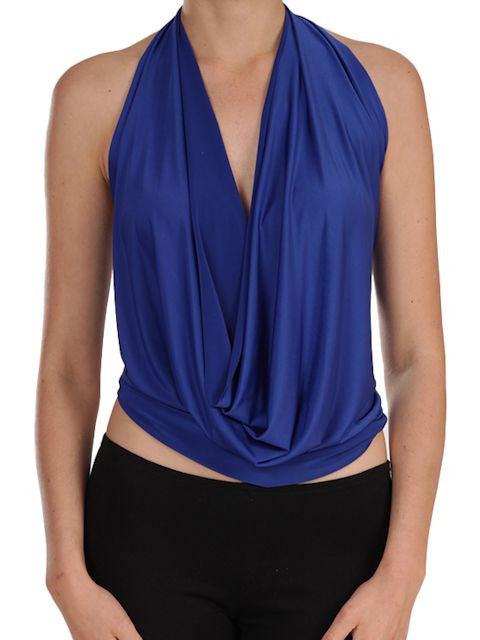 Willow & Root Deep V-Neck Satin Halter Tank Top - Women's Tank Tops in Blue  Taupe